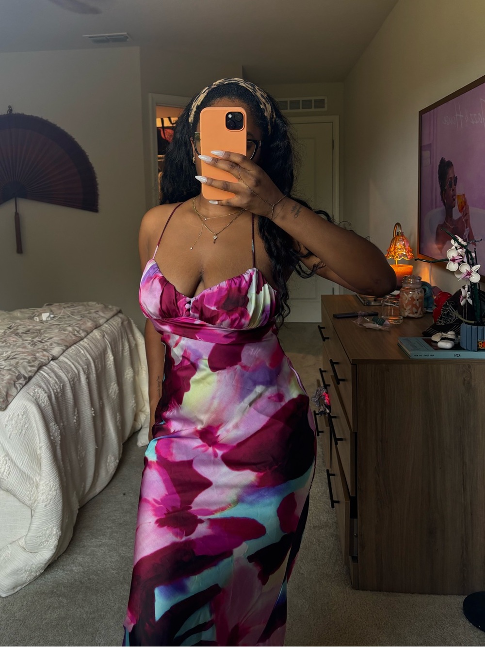 Zara Pink & Purple Satin Cowl Slip Dress